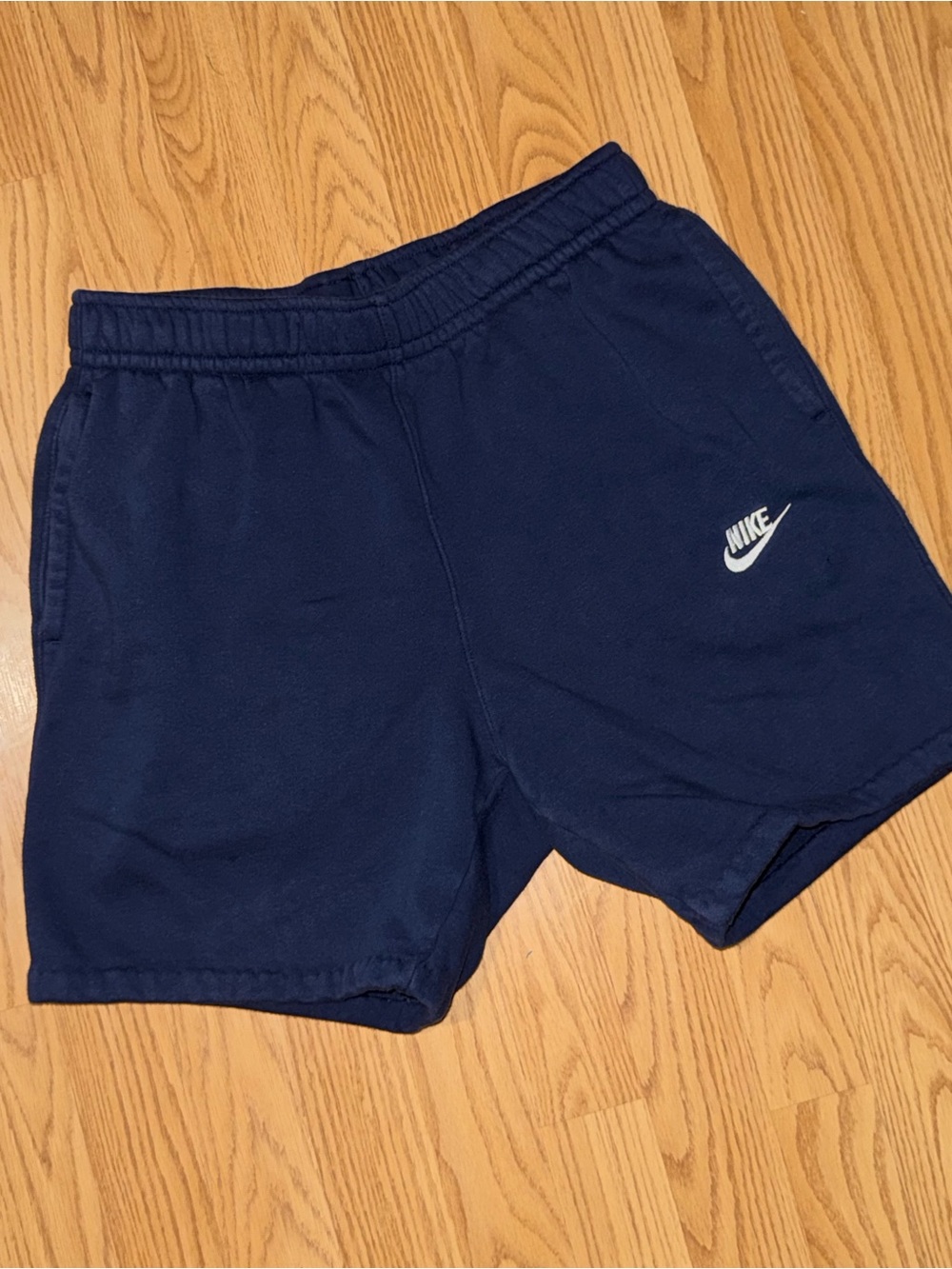 Vintage Nike Sweat Shorts Navy Blue Embroidered Swoosh Fleece Medium